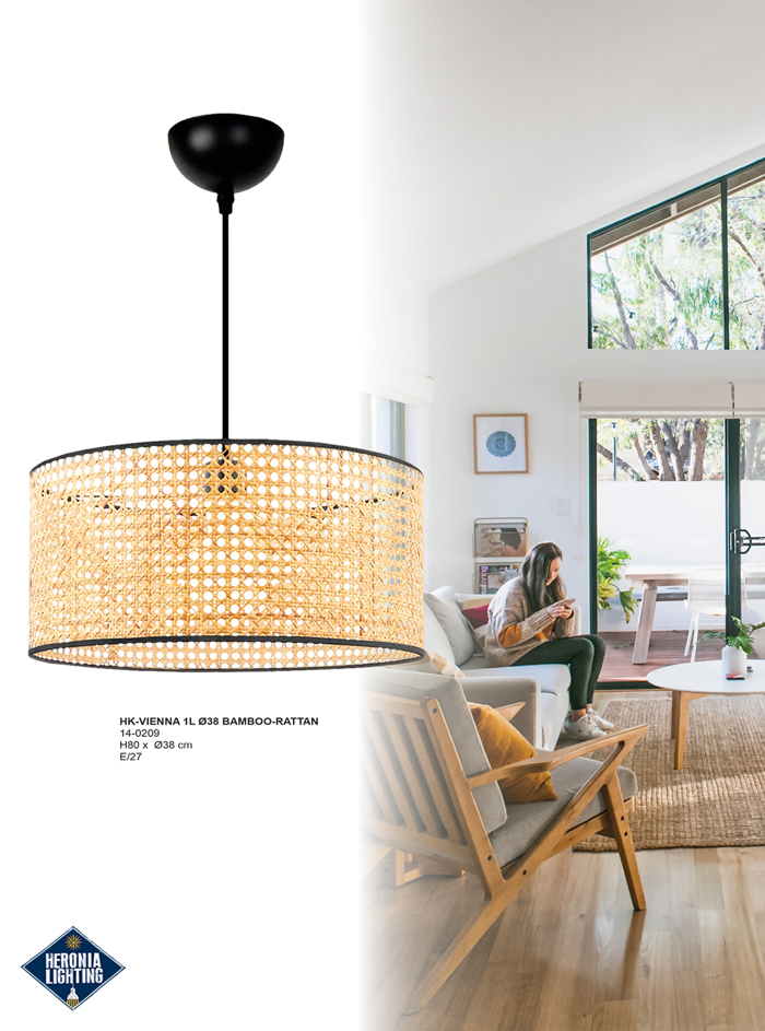 Heronia IK-VIENNA Kremasto Fotistiko Orofis Bamboo/Rattan Monofoto E27 F38x80cm 14-0209